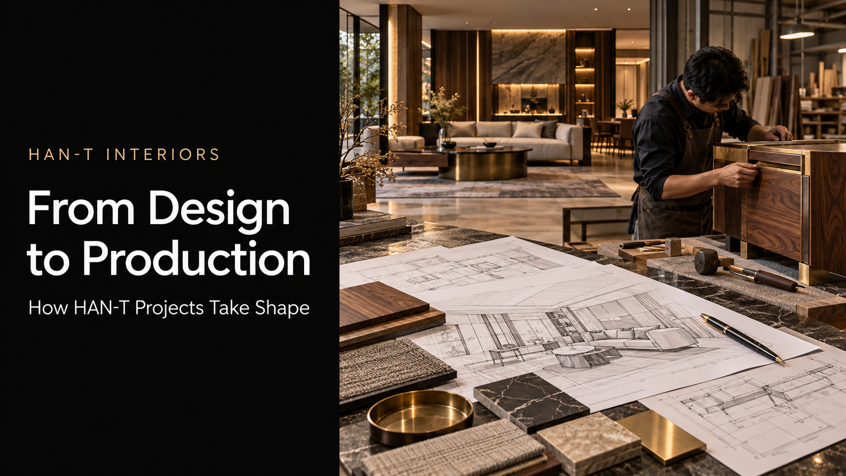 See how the interior design production process moves from brief and technical drawings to custom manufacturing, quality control, logistics and installation.