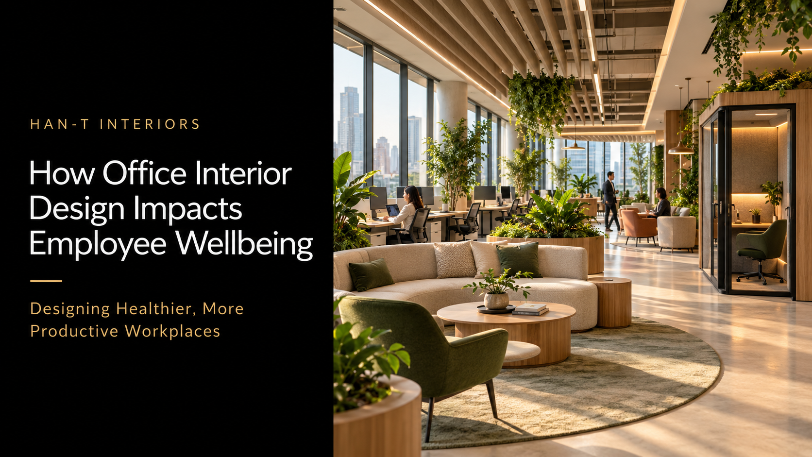 Learn how office interior design influences employee wellbeing through layout, acoustics, lighting, air quality, ergonomics, nature and inclusive workplace planning.