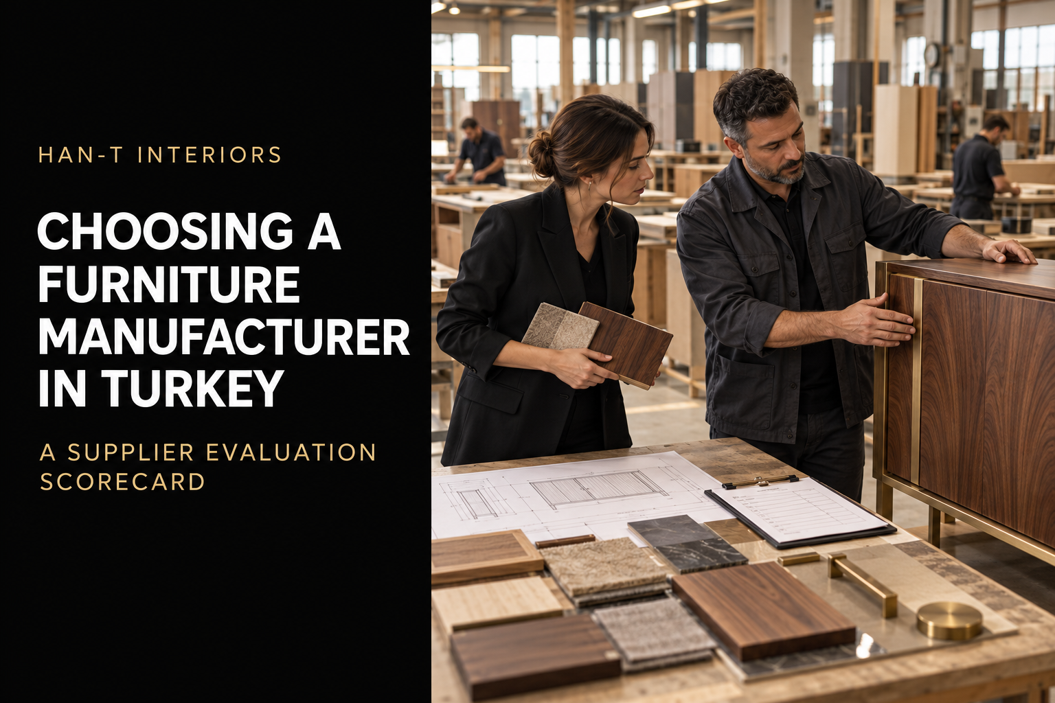 Architect and production manager evaluating a custom furniture manufacturer in Turkey